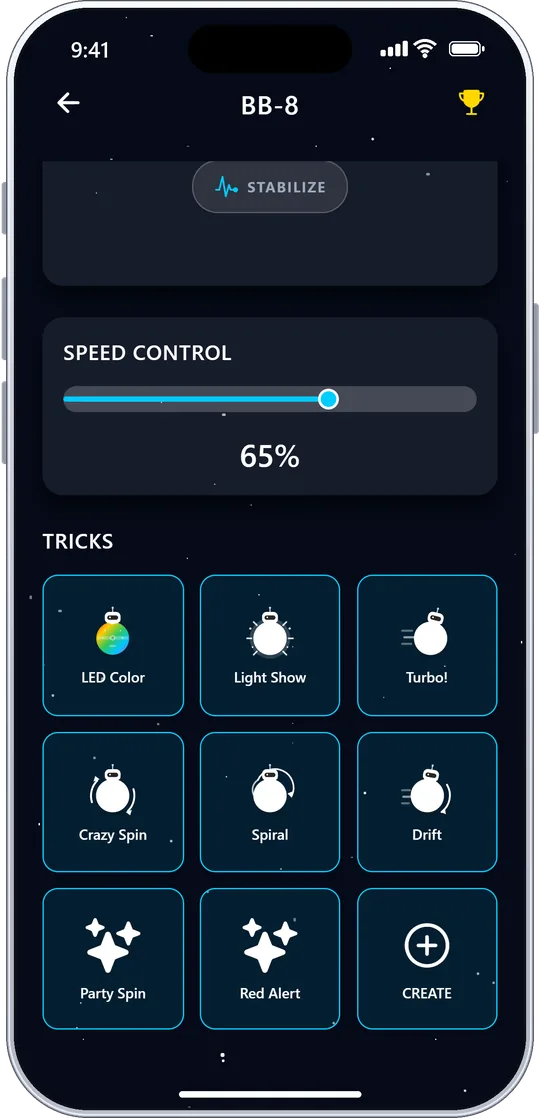 BB-8 tricks grid with saved custom animations