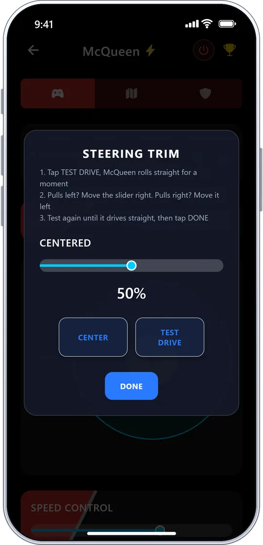 Lightning McQueen steering trim calibration