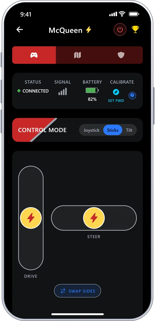 Lightning McQueen Sticks mode with DRIVE and STEER sliders