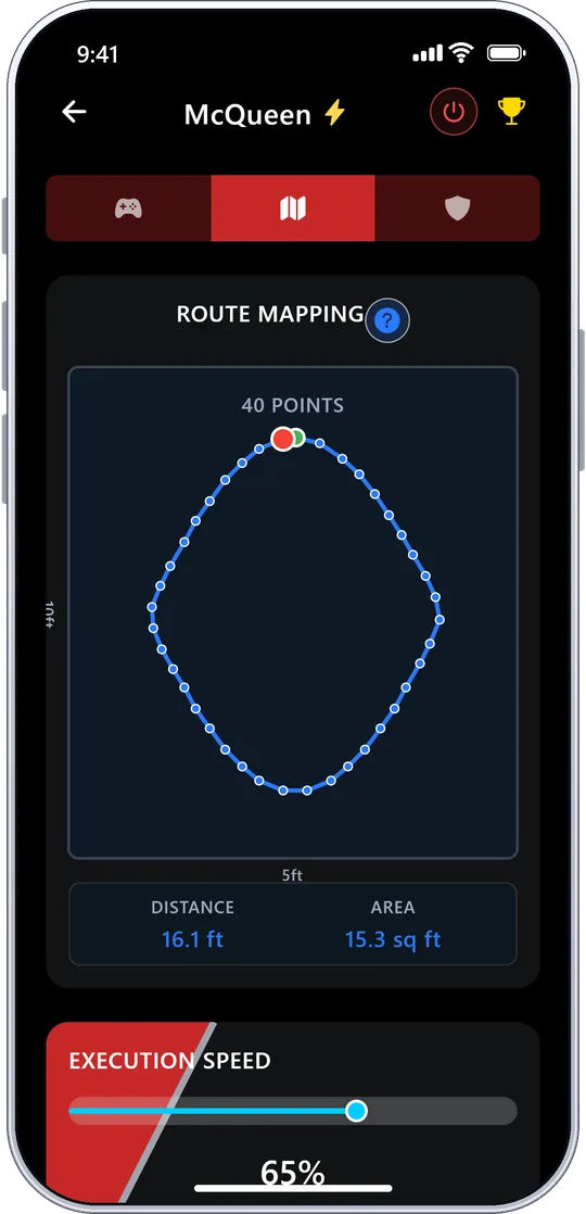 Lightning McQueen route mapping with a drawn route