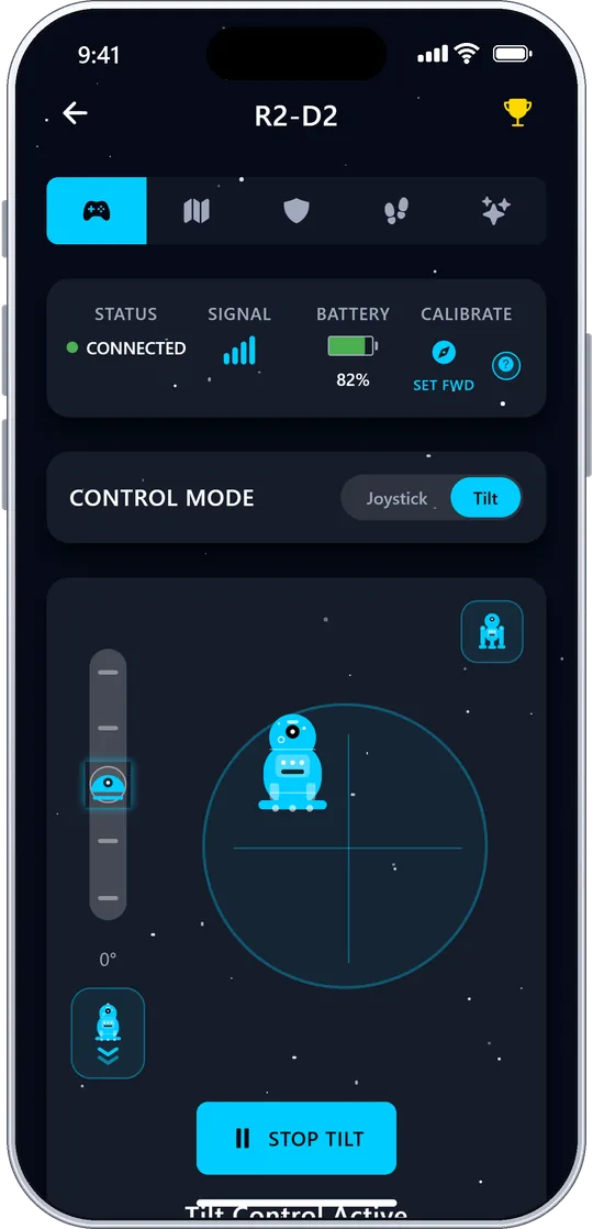 R2-D2 tilt control mode, steering by tilting the phone